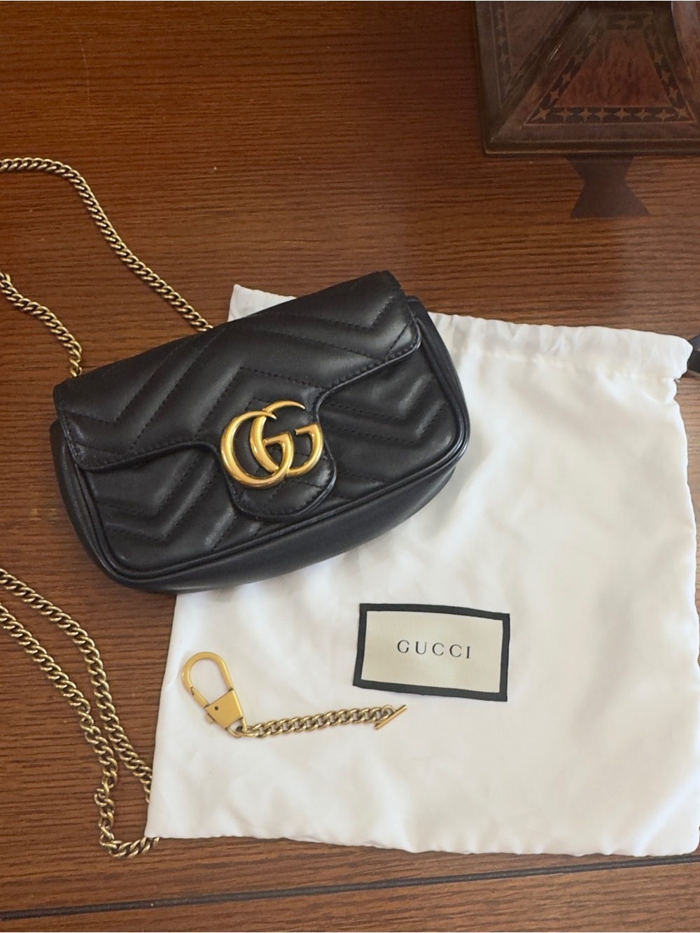 Gucci Black Quilted Leather Crossbody with Gold GG